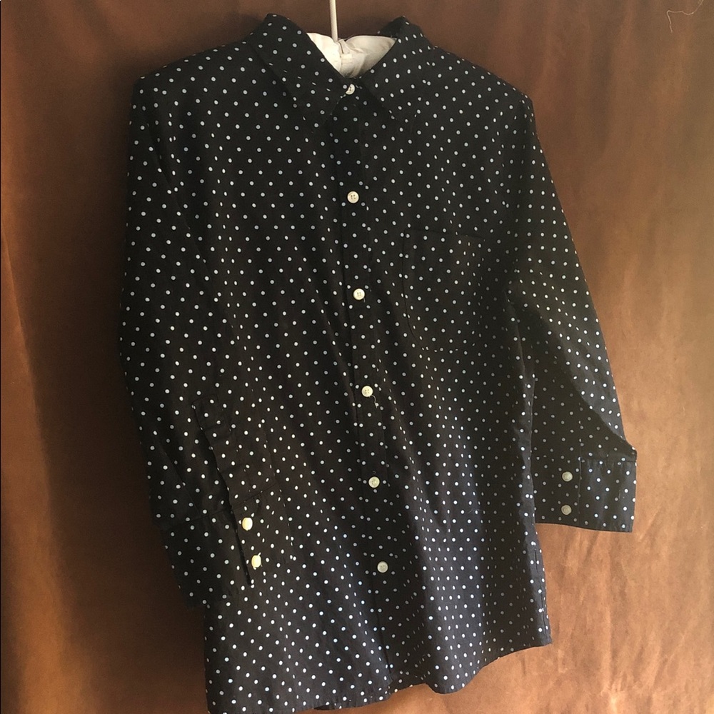 Liz Claiborne Navy Blue Button-Down Polka Dot Shirt